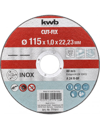 DISCO DE CORTE PARA INOX Y METAL, 180X1,6X22,23mm KWB