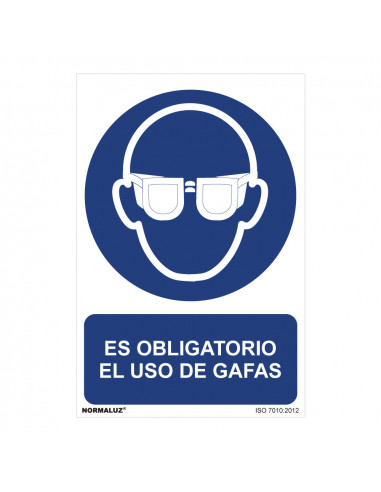Señal uso obligatorio es obligatorio el uso de gafas (pvc 0.7mm) 30x40cm | Normaluz
