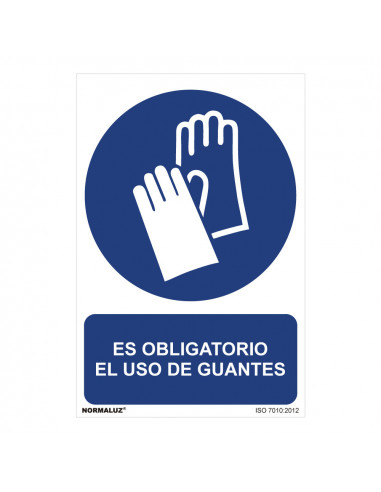 Señal uso obligatorio es obligatorio el uso de guantes (pvc 0.7mm) 30x40cm | Normaluz