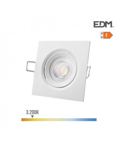 Downlight led empotrable cuadrado 5w 3200k luz calida marco blanco 9x9cm | Edm