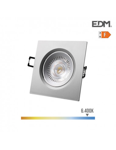 downlight led empotrable cuadrado 5w 6400k luz fria marco cromo 9x9cm edm