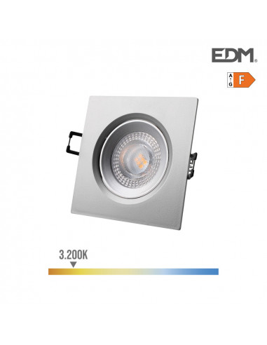 Downlight led empotrable cuadrado 5w 3200k luz calida marco cromo 9x9cm | Edm