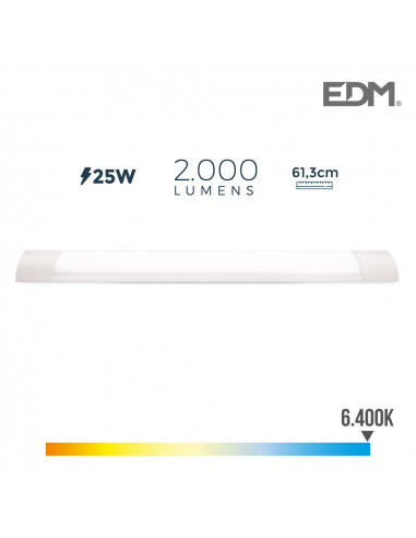 s.of.regleta electronica led 25w 6400k luz fria 2000lm 12x61x3,1cm edm