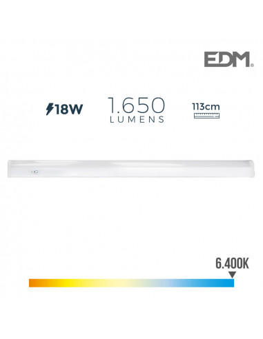 regleta electronica led 18w 1650lm 6400k luz fria 3,6x113,8x3cm edm