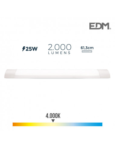 Regleta electronica led 25w 4000k luz a 2000lm 12x61x3,1cm | Edm