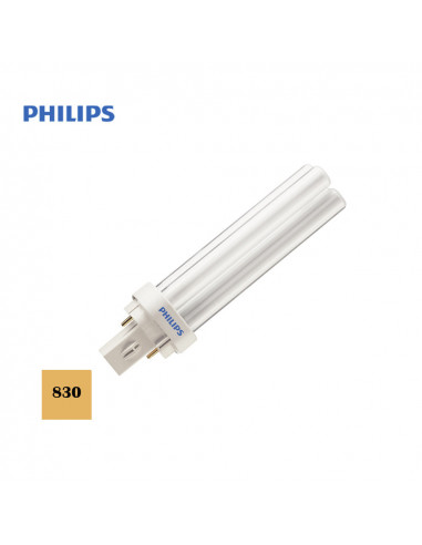 Bombilla bajo consumo lynx 1800 lumens d26w pl2 pin 830k luz calida| Philips