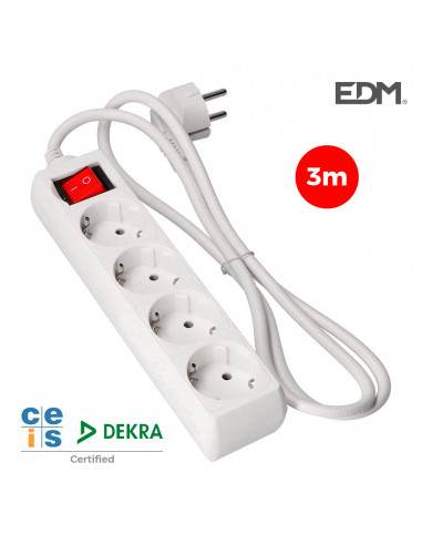 Base multiple 4 tomas t/tl con interruptor 3m 3x1,5mm | Edm