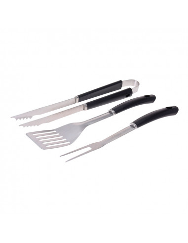 set 3 utensilios para barbacoa pvc/acero inox color negro edm