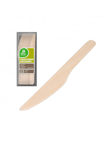 bolsa 12ud cuchillo madera 16,5cm best products green