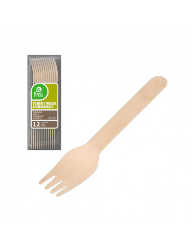 Bolsa 12ud tenedor madera 16cm | Best Products Green