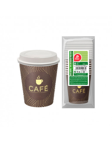 Bolsa con 8unid. vasos cafe+tapa c/agujero 250cc | Best Products Green