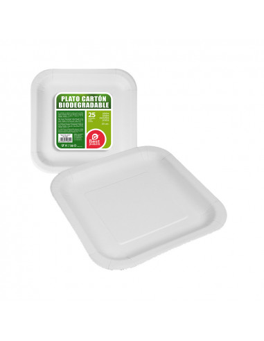 Pack con 25unid. platos cuadrados blancos cartón 20cm| Best Products Green