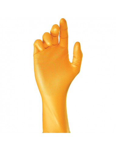 caja 50 guantes desechables nitrilo naranja sin polvo talla 9 juba
