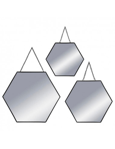 Set 3 espejos negro hexagonales | 19,8x17,5cm/25x22,5cm/29,5x26cm | Atmosphera