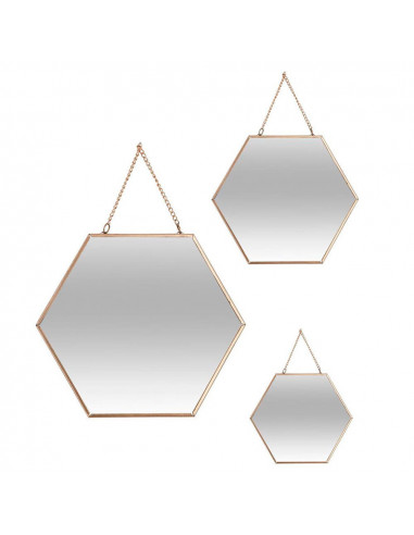 Set 3 espejos oro hexagonales | 19,8x17,5cm/25x22,5cm/29,5x26cm | Atmosphera