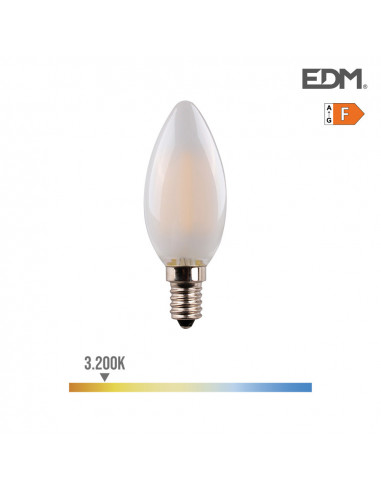 Bombilla de vela con filamento de led. cristal mate e14 4,5w 470lm 3200k luz calida ø3,5x9,8cm | Edm